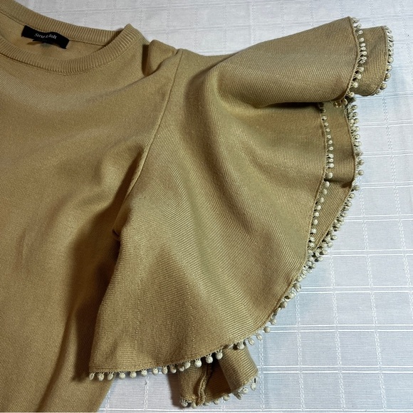 Strut & Bolt Tan Dramatic Statement Ruffle Sleeve Top Women's L Mob Wife - Picture 6 of 13